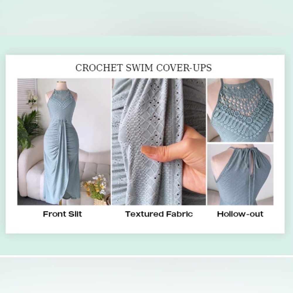 CHICME Halter Dress Hollow Out A Line with Eyelet Embroidery & Side Slit Plus - Picture 10 of 12